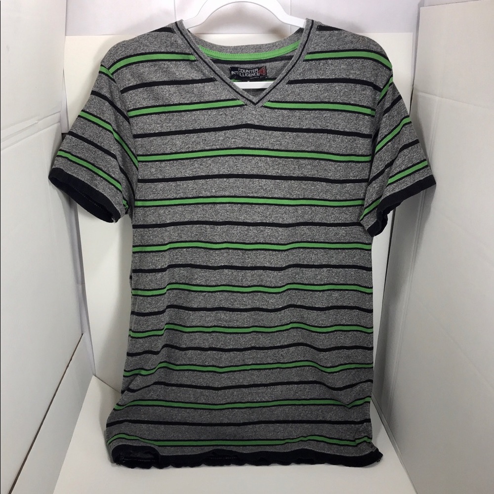 ⭐️Men's Gray & Green Striped T-shirt